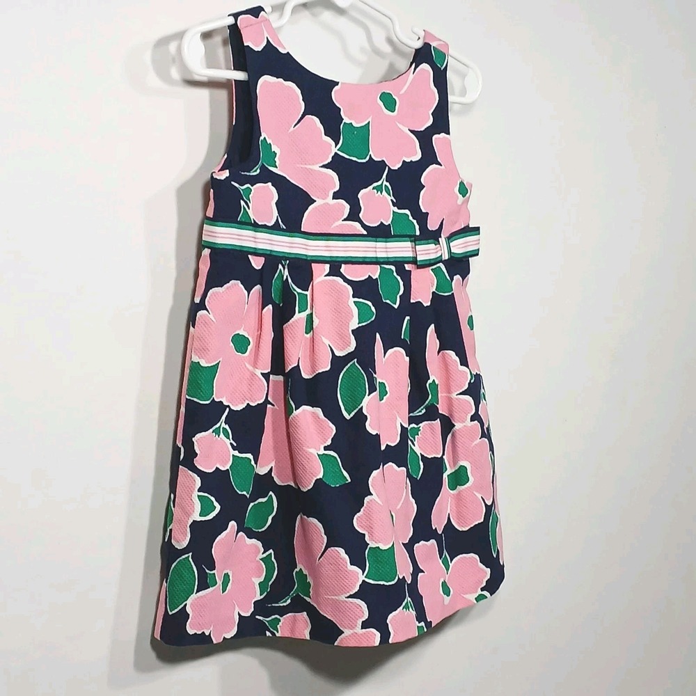 Janie and Jack Floral Seersucker Dress 2T Navy Pink Coastal Preppy Sleeveless - Picture 3 of 12